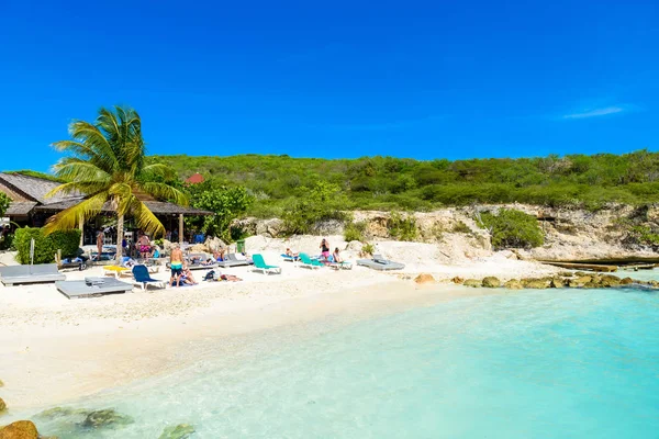 Praia Porto Marie Com Areia Branca Água Azul Cristalina Curaçao — Fotografia de Stock
