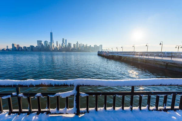 New York Manhattan Hudson Nehri Kış New Jersey Abd Özgürlük — Stok fotoğraf