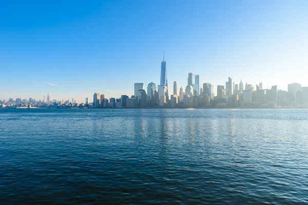 Pemandangan Panorama New York Manhattan Atas Sungai Hudson Dari Liberty — Stok Foto