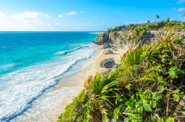 Tropik sahil, Quintana Roo, Meksika görünümünü gözlemleyerek.