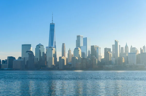 Panoramatický Pohled Newyorském Manhattanu Přes Řeku Hudson Liberty State Park — Stock fotografie