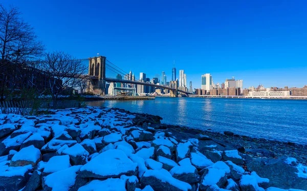 Panorama Dolnym Manhattanie Downtown Okresie Zimowym New York City Stany — Zdjęcie stockowe