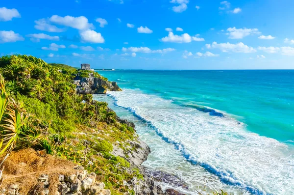 Sledování Pohledu Mayské Zříceniny Tulum Tropické Pobřeží Quintana Roo Mexiko — Stock fotografie