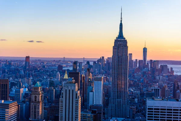 Aerial View Lower Manhattan Downtown Skyline Famous Empire State Building — Stock Photo, Image