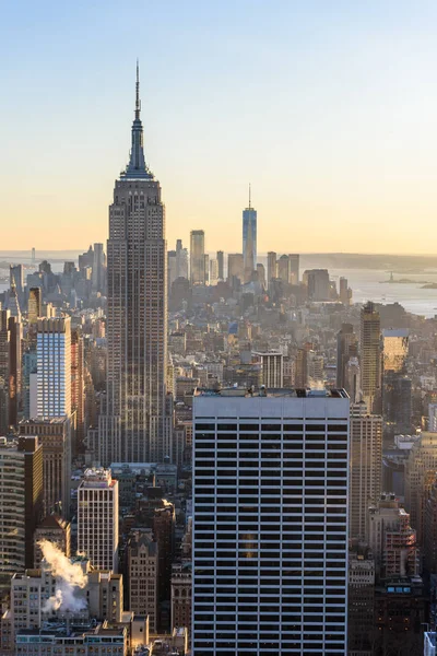 Vista Aérea Para Lower Manhattan Skyline Com Famoso Empire State — Fotografia de Stock