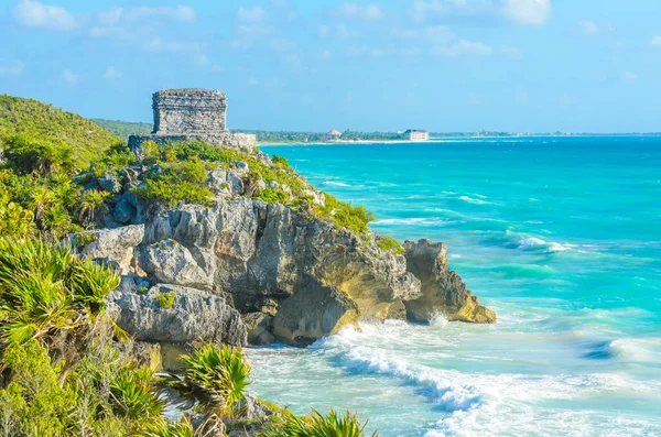 Vue Observation Des Ruines Mayas Tulum Sur Côte Tropicale Quintana — Photo