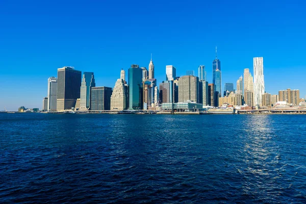 Lägre Manhattan Skyline Panorama Snörik Vintertid — Stockfoto