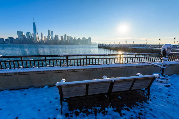 New York Manhattan Hudson Nehri Kış New Jersey Abd Özgürlük — Stok fotoğraf