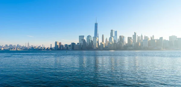 Pemandangan Panorama New York Manhattan Atas Sungai Hudson Dari Liberty — Stok Foto