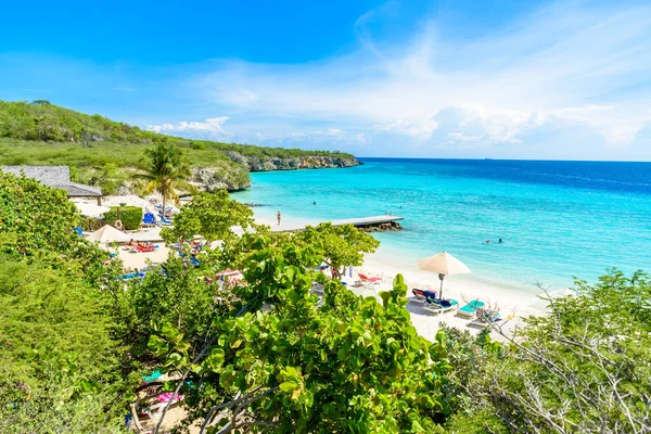 Praia Porto Marie Com Areia Branca Água Azul Cristalina Curaçao — Fotografia de Stock