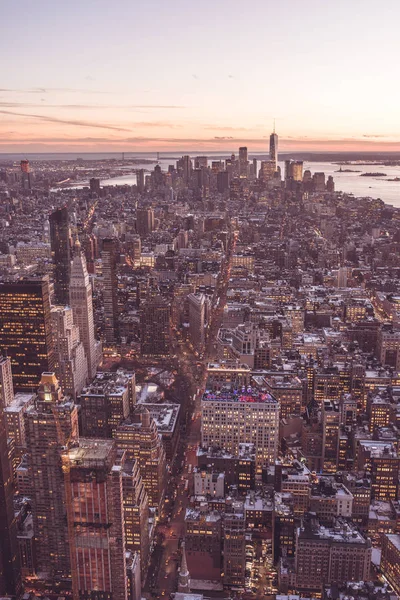 Manhattan Skyline Centro Arranha Céus Crepúsculo Nova York Eua — Fotografia de Stock