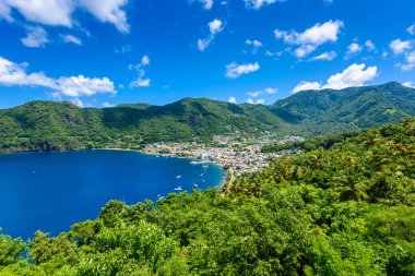 Soufriere Village - tropical coast on the Caribbean island of St. Lucia. It is a paradise destination with a white sand beach and turquoiuse sea. clipart