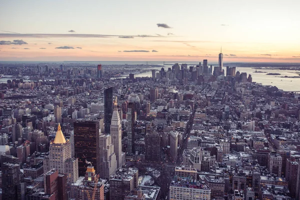 Nova Iorque Arranha Céus Centro Cidade Manhattan Noite Crepúsculo Estados — Fotografia de Stock