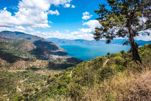 Панорама Невеликих Села Сан Педро Сан Маркос Сан Хуан Panajachel — стокове фото