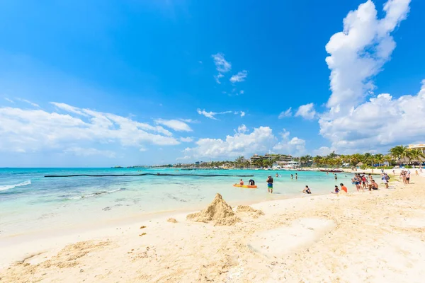 Playa Del Carmen Paradise Beach Och Staden Vid Karibiska Kusten — Stockfoto