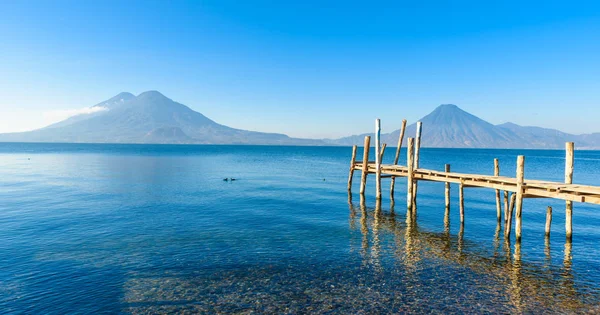 Muelle Madera Lago Atitlán Playa Panajachel Guatemala —  Fotos de Stock