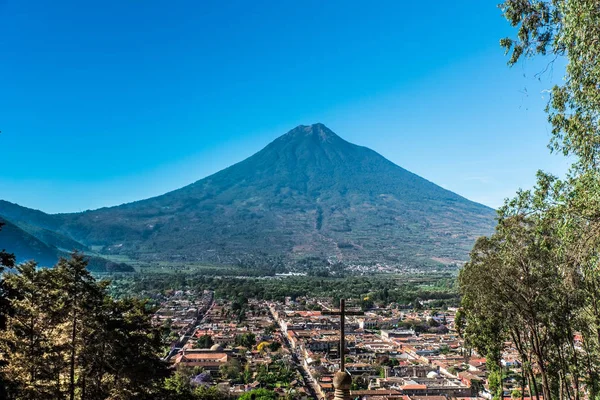 Cerro Cruz Szempontból Hill Régi Történelmi Város Antigua Vulkán Maja — Stock Fotó