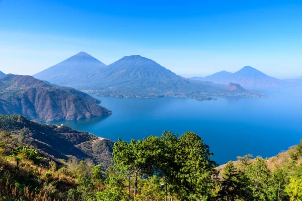 Vue Panoramique Lac Atitlan Des Volcans Dans Les Hautes Terres — Photo