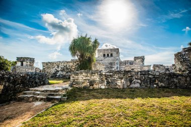 Tulum, Antik Maya Arkeolojik Sit Yucatan, Riviera Maya, Meksika Tapınağı kalıntıları