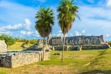 Tulum, Antik Maya Arkeolojik Sit Yucatan, Riviera Maya, Meksika Tapınağı kalıntıları.