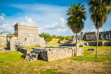Tulum, Antik Maya Arkeolojik Sit Yucatan, Riviera Maya, Meksika Tapınağı kalıntıları