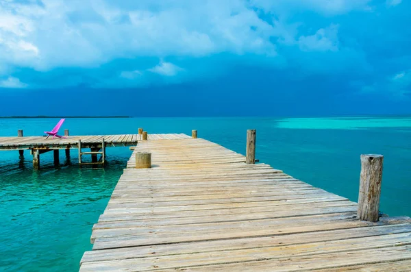 Tobacco Caye Jetée Bois Sur Une Petite Île Tropicale Barrier — Photo