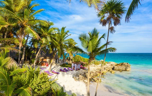 Tulum Meksika Karayipler Deniz Paradise Beach Resort Turkuaz Suları Ile — Stok fotoğraf
