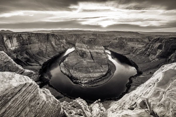 Pôr Sol Horseshoe Bend Grand Canyon Com Rio Colorado Página — Fotografia de Stock