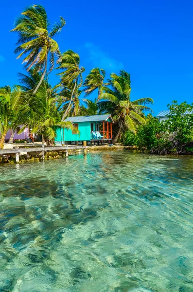 Tobacco Caye Bungalows Una Pequeña Isla Tropical Barrier Reef Con — Foto de Stock