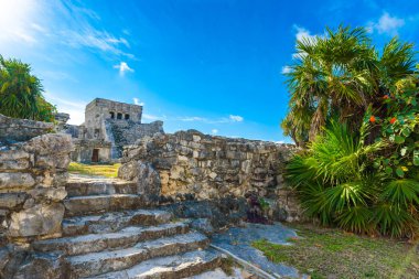 Tulum, Antik Maya Arkeolojik Sit Yucatan, Riviera Maya, Meksika Tapınağı kalıntıları.
