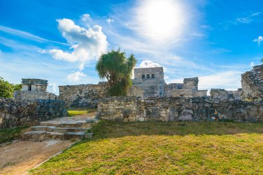 Tulum, Antik Maya Arkeolojik Sit Yucatan, Riviera Maya, Meksika Tapınağı kalıntıları.