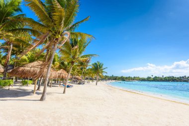 İnsanlar rahatlatıcı Akumal Beach, Meksika.
