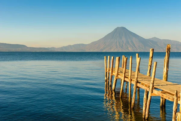 Muelle Madera Lago Atitlán Playa Panajachel Guatemala — Foto de Stock