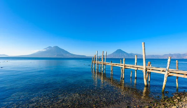 Muelle Madera Lago Atitlán Playa Panajachel Guatemala —  Fotos de Stock