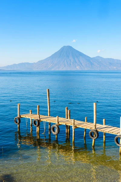 Muelle Madera Lago Atitlán Playa Panajachel Guatemala —  Fotos de Stock