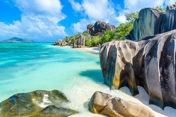 Source d'Argent Beach sull'isola La Digue, Seychelles - Bella — Foto Stock