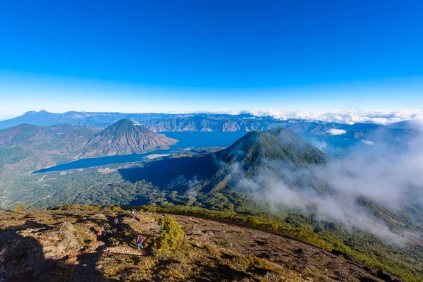 Panoramic View Lake Atitlan Volcano San Pedro Toliman Early Morning — Stock Photo, Image