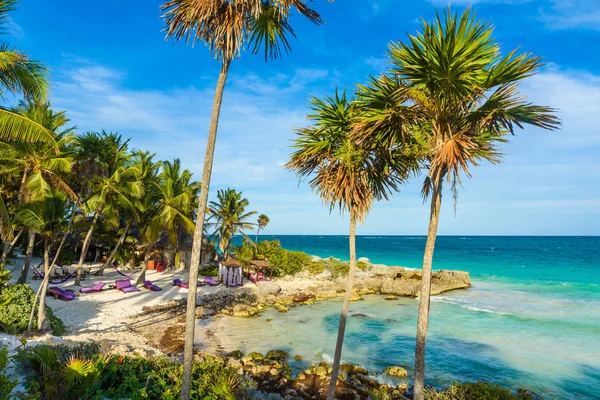 Recreation Paradise Beach Resort Turquoise Waters Caribbean Sea Tulum Mexico — Stock Photo, Image