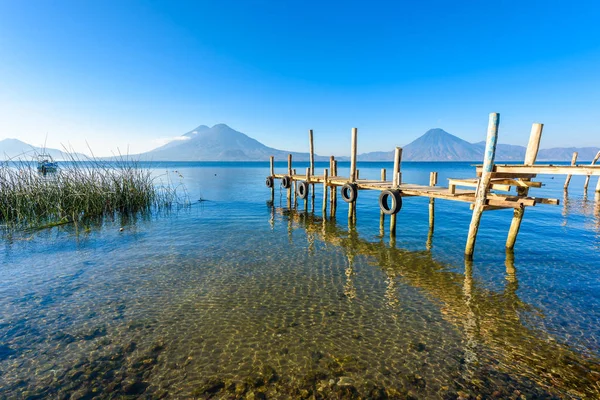 Dřevěné Molo Jezeře Atitlan Pláži Panajachel Guatemala — Stock fotografie