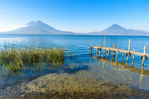 Cais Madeira Lago Atitlan Praia Panajachel Guatemala — Fotografia de Stock