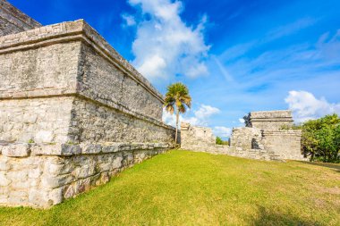 Tulum, Antik Maya Arkeolojik Sit Yucatan, Riviera Maya, Meksika Tapınağı kalıntıları.
