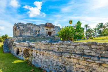 Tulum, Antik Maya Arkeolojik Sit Yucatan, Riviera Maya, Meksika Tapınağı kalıntıları.