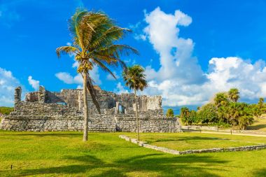 Tulum, Antik Maya Arkeolojik Sit Yucatan, Riviera Maya, Meksika Tapınağı kalıntıları.