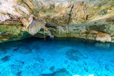 Hipotermik Dos Ojos Quintana Roo, Meksika için. Yüzme ve şnorkel masmavi suda insanlar. Bu hipotermik Tulum, Meksika Yucatan Yarımadası'nda yakınında bulunuyor.