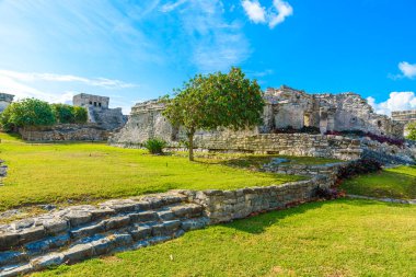 Tulum, Antik Maya Arkeolojik Sit Yucatan, Riviera Maya, Meksika Tapınağı kalıntıları.