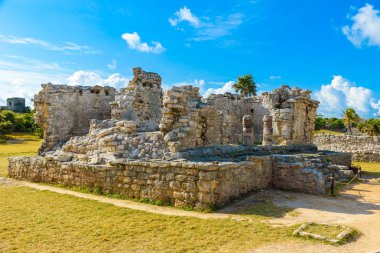 Tulum, Antik Maya Arkeolojik Sit Yucatan, Riviera Maya, Meksika Tapınağı kalıntıları.