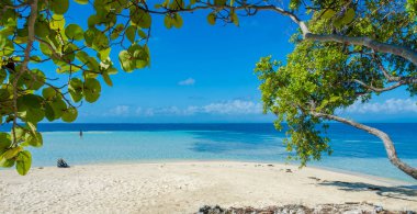 Güney su Caye - Barrier Reef ile Cennet plaj, Karayip Denizi, Belize, Orta Amerika, küçük tropik ada.