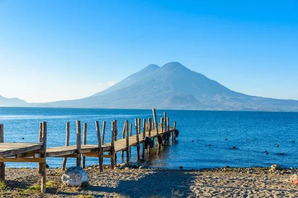 Muelle Madera Lago Atitlán Playa Panajachel Guatemala — Foto de Stock