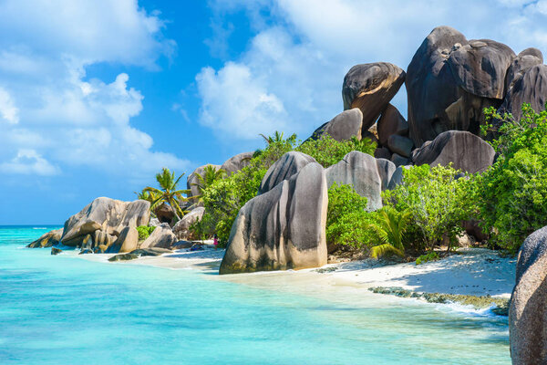 Source dArgent Beach at island La Digue, Seychelles.