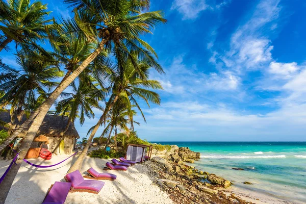 Recreation Paradise Beach Resort Turquoise Waters Caribbean Sea Tulum Mexico — Stock Photo, Image